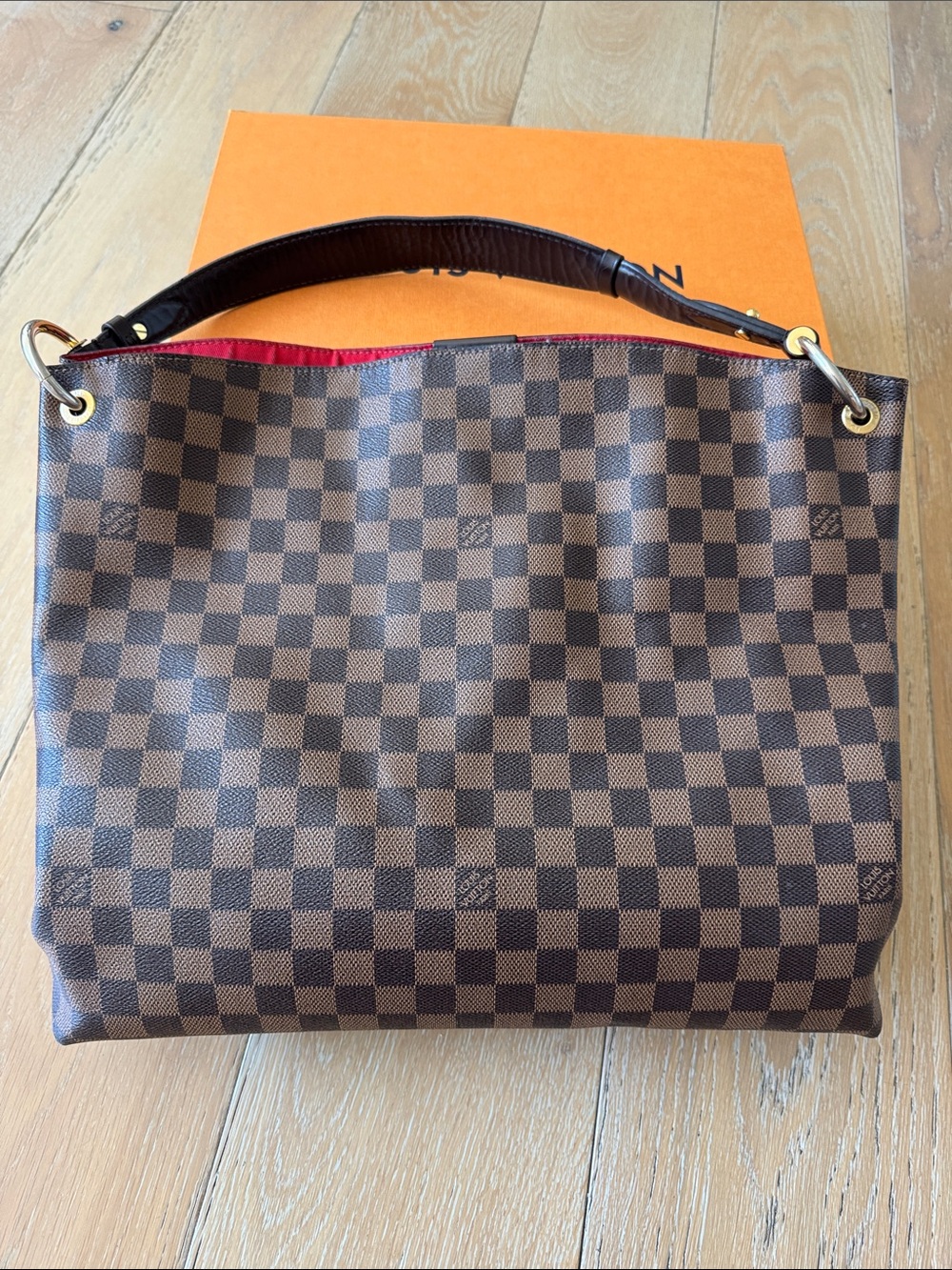 Louis Vuitton Graceful MM Damier Ebene Hobo Bag Red Interior w Box - Picture 5 of 14